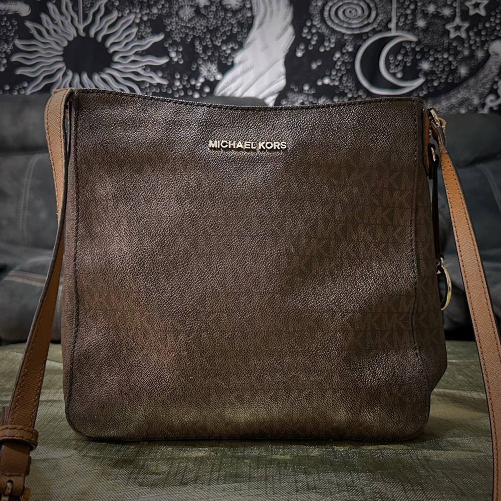Michael Kors Brown Messenger Bag with Signature MK Monogram - Picture 14 of 14